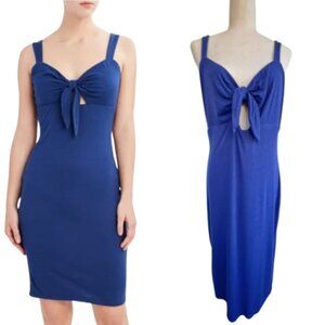 BCBG PARIS Blue Cut Out Tie Rib Knit Midi Dress Size M